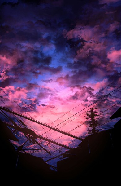 Anime picture 620x951 with original yingsu jiang tall image sky cloud (clouds) evening sunset no people landscape power lines