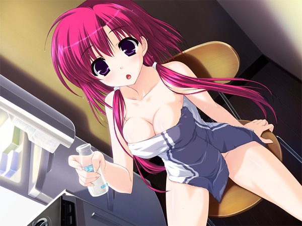 Anime picture 1200x900 with amatsu misora ni! breasts light erotic purple eyes pink hair game cg girl