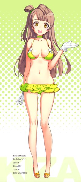 Anime picture 1800x4054 with love live! school idol project sunrise (studio) love live! minami kotori oyari ashito single long hair tall image highres breasts open mouth light erotic brown hair brown eyes full body scan one side up girl gloves navel