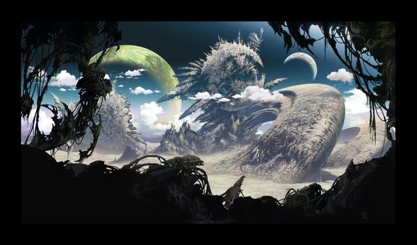 Anime picture 1943x1141 with original magewappa z highres wide image sky cloud (clouds) shadow border no people landscape planet