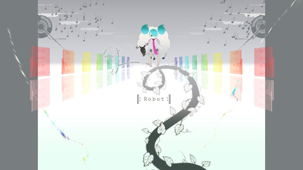 Anime picture 1600x900 with vocaloid hatsune miku 119 wide image aqua hair abstract girl musical note notebook sheep