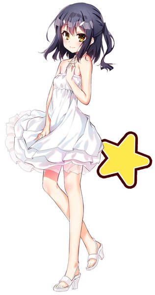 Anime picture 791x1500 with fate (series) fate/kaleid liner prisma illya miyu edelfelt youta single tall image fringe short hair black hair simple background smile hair between eyes standing white background yellow eyes looking away full body bare legs sleeveless one side up