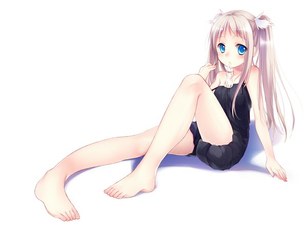 Anime picture 1120x840 with original itou nanami long hair blue eyes simple background blonde hair white background twintails legs girl