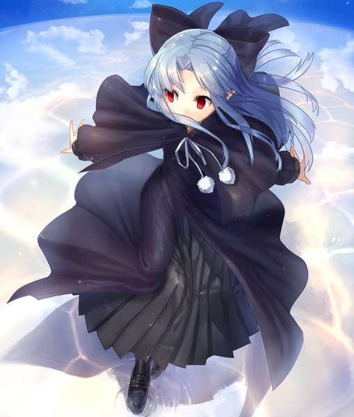 Anime picture 1488x1753 with shingetsutan tsukihime melty blood type-moon len (tsukihime) yusano single long hair tall image red eyes blue hair looking away pointy ears girl dress bow hair bow