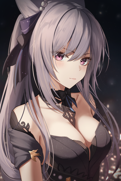 Anime picture 4700x7016 with genshin impact keqing (genshin impact) keqing (opulent splendor) (genshin impact) marinesnow single long hair tall image looking at viewer blush fringe highres breasts light erotic hair between eyes large breasts purple eyes twintails bare shoulders payot absurdres