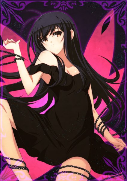 Anime picture 1280x1811 with accel world sunrise (studio) kuroyukihime ka2 (artist) single long hair tall image black hair brown eyes insect wings butterfly wings girl dress chain