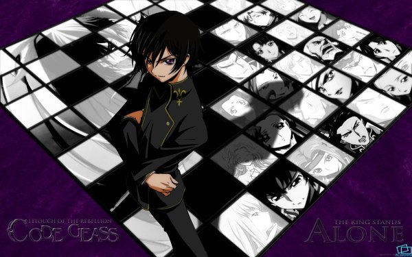 Anime picture 1920x1200 with code geass sunrise (studio) lelouch lamperouge highres short hair wide image purple eyes checkered floor chess