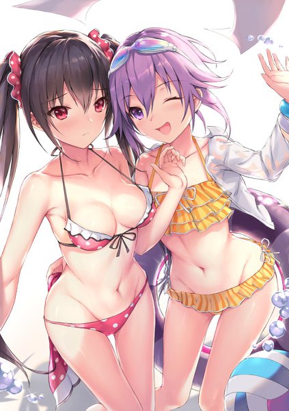 Anime picture 847x1200 with choujigen game neptune noire neptune (choujigen game neptune) parfaitlate long hair tall image looking at viewer blush fringe short hair breasts open mouth light erotic black hair simple background smile hair between eyes red eyes large breasts standing