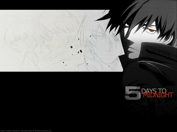 Anime picture 1024x768 with darker than black studio bones hei (darker than black) black hair red eyes drawing boy choker