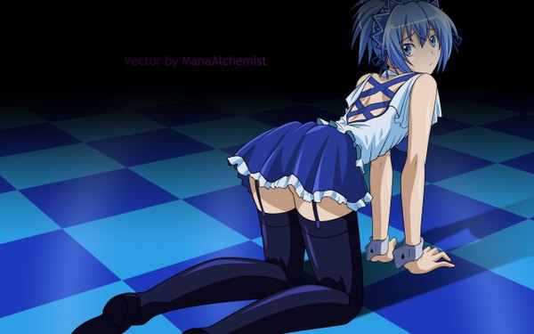 Anime picture 2560x1600 with kampfer senou natsuru highres light erotic wide image blue background vector thighhighs garter straps