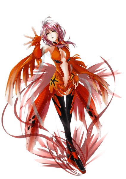 Anime picture 2893x4092 with guilty crown production i.g yuzuriha inori horohora (artist) single tall image highres short hair light erotic simple background red eyes white background twintails pink hair multicolored hair center opening sad girl dress hair ornament