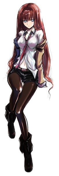 Anime picture 1024x3000 with steins;gate white fox makise kurisu single long hair tall image looking at viewer blue eyes simple background brown hair white background girl shirt necktie jacket