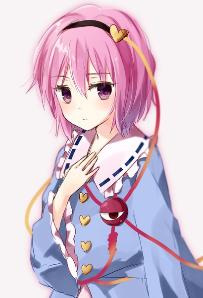 Anime picture 600x878 with touhou komeiji satori purin jiisan single tall image blush fringe short hair simple background looking away pink hair pink eyes grey background girl eyeball