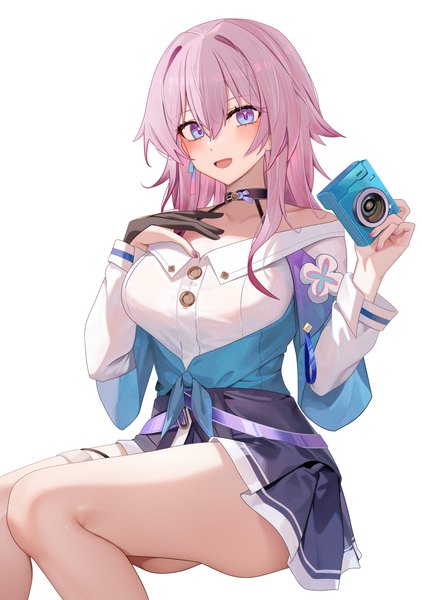 Anime picture 4304x6117 with honkai: star rail honkai (series) march 7th (honkai: star rail) ru zhai single long hair tall image looking at viewer blush fringe highres breasts open mouth blue eyes light erotic simple background smile hair between eyes large breasts white background