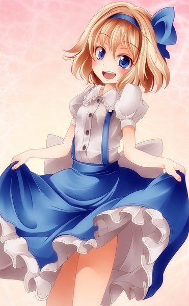 Anime picture 1000x1618 with touhou alice margatroid s-syogo single tall image short hair open mouth blue eyes blonde hair girl dress hairband