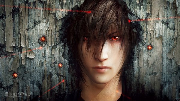 Anime picture 1920x1080 with final fantasy final fantasy xv square enix noctis lucis caelum valentina remenar single highres short hair red eyes brown hair wide image inscription glowing close-up face boy