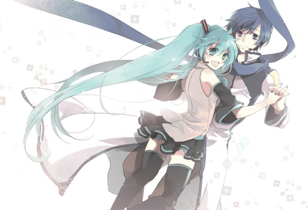 Anime picture 1460x1000 with vocaloid hatsune miku kaito (vocaloid) girl tagme