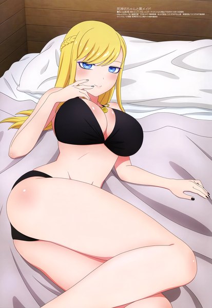 Anime picture 4090x5936 with shinigami bocchan to kuro maid megami magazine alice (shinigami bocchan to kuro maid) igarashi asuka single long hair tall image looking at viewer blush fringe highres breasts blue eyes light erotic blonde hair smile large breasts absurdres cleavage indoors