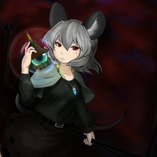 Anime picture 2000x2000 with touhou nazrin tagme (artist) single highres short hair red eyes animal ears grey hair mouse ears girl pendant lamp