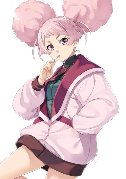 Anime picture 827x1169 with mobile suit gundam gundam suisei no majo sunrise (studio) chuatury panlunch miri (ago550421) single tall image looking at viewer short hair simple background white background twintails pink hair pink eyes short twintails hand in pocket girl
