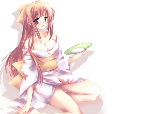 Anime picture 1280x1024 with light erotic white background cleavage japanese clothes tagme