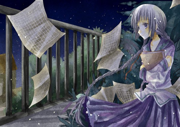 Anime-Bild 1700x1200 mit bungaku shoujo amano tooko blue eyes twintails grey hair night uniform ribbon (ribbons) school uniform petals