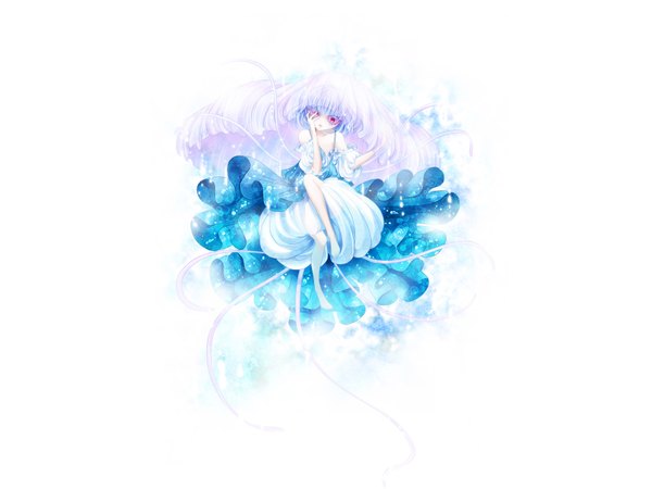 Anime picture 1780x1335 with original pixiv fairy rinko (mg54) single highres simple background white background bare shoulders pink hair purple hair pink eyes girl dress jellyfish