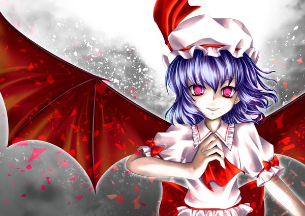 Anime picture 1754x1240 with touhou remilia scarlet highres red eyes purple hair bat wings girl hat