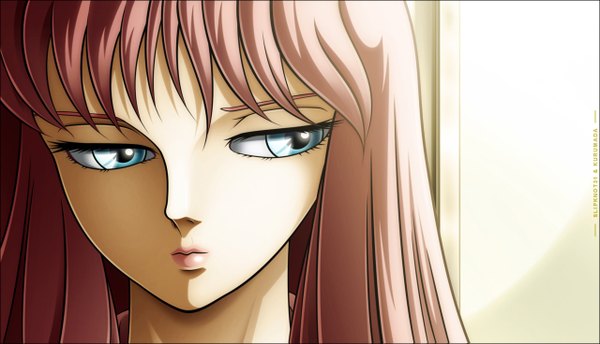 Anime picture 1280x735 with saint seiya toei animation kido saori slipknot31 single long hair blue eyes wide image pink hair lips coloring portrait light face girl