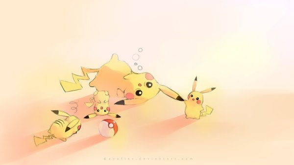 Anime picture 1280x720 with pokemon nintendo pikachu apofiss simple background wide image lying gen 1 pokemon animal child (children) pokemon (creature) pokeball