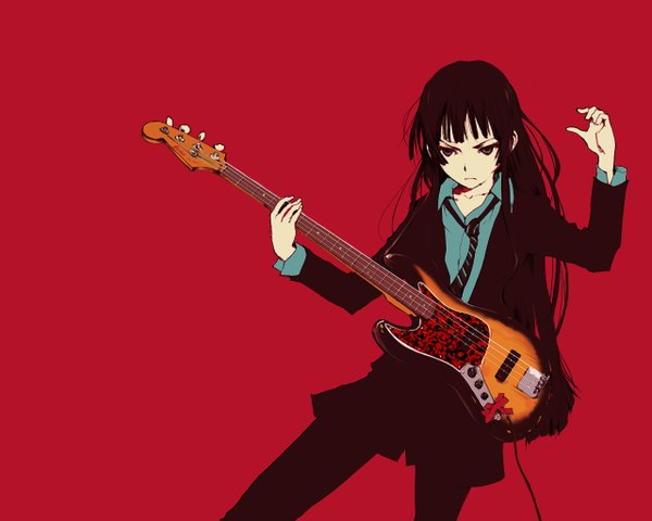 Anime picture 1280x1024 with k-on! kyoto animation akiyama mio red background guitar bass guitar