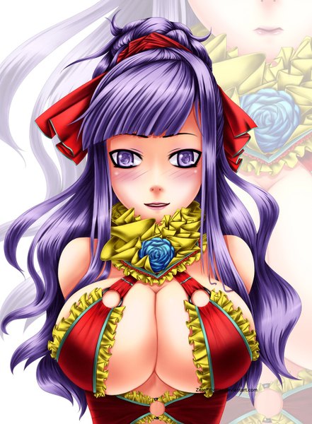 Anime picture 1024x1392 with naruto studio pierrot naruto (series) hyuuga hinata zerofrontier single long hair tall image blush breasts light erotic smile large breasts purple eyes purple hair lips portrait zoom layer girl dress