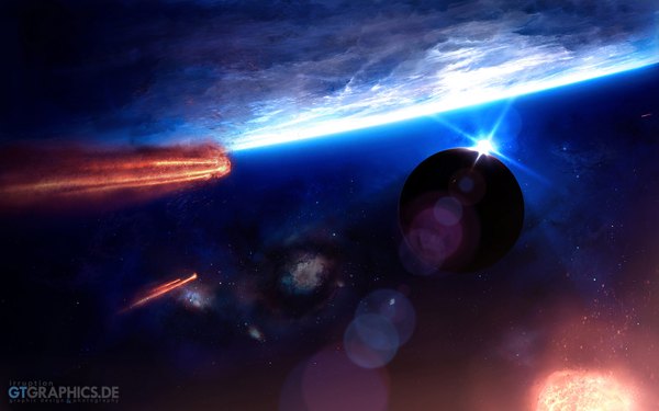 Anime picture 1920x1200 with original gucken highres wide image inscription wallpaper light no people scenic space star (stars) planet