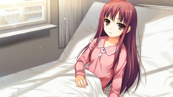 Anime picture 1280x720 with koi de wa naku (game) tomose shunsaku long hair wide image brown eyes game cg red hair girl pajamas