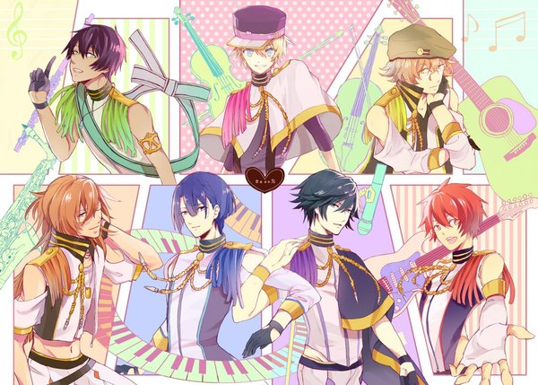 Anime picture 1079x773 with uta no prince-sama a-1 pictures jinguji ren hijirikawa masato ichinose tokiya ittoki otoya kurusu shou shinomiya natsuki aijima cecil long hair blue eyes black hair blonde hair red eyes brown hair bare shoulders green eyes yellow eyes blue hair red hair