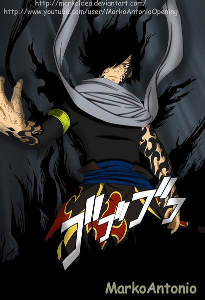 Anime picture 1050x1530 with fairy tail rogue cheney markoldea single tall image fringe short hair black hair red eyes hair over one eye tattoo torn clothes muscle manga boy belt scarf