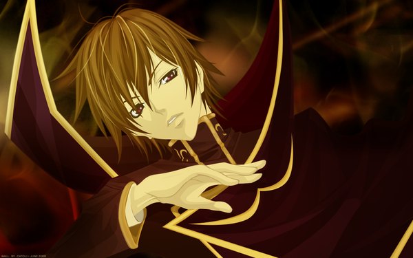 Anime picture 1920x1200 with code geass sunrise (studio) lelouch lamperouge single highres short hair red eyes brown hair wide image boy choker cloak
