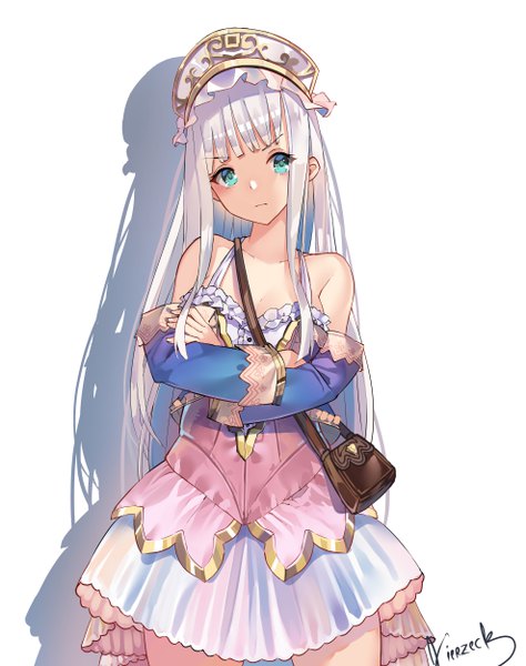 Anime picture 3948x5000 with atelier (series) atelier totori atelier lulua gust (company) totooria helmold elmerulia fryxell vierzeck single long hair tall image fringe highres simple background standing white background signed absurdres silver hair aqua eyes shadow