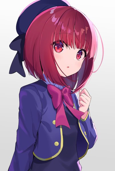 Anime picture 1984x2957 with oshi no ko arima kana ohihil single tall image fringe highres short hair simple background red eyes red hair blunt bangs :o gradient background girl uniform school uniform beret