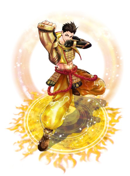 Anime picture 1569x2117 with sengoku basara production i.g tokugawa ieyasu single tall image highres short hair black hair simple background black eyes muscle abs boy gloves shoes belt armor vest