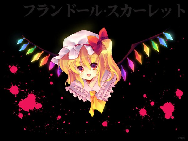 Anime picture 1024x768 with touhou flandre scarlet wallpaper one side up girl ribbon (ribbons)