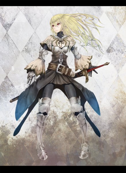 Anime picture 1462x2000 with original pixiv fantasia niou kaoru long hair tall image blonde hair red eyes girl sword belt armor