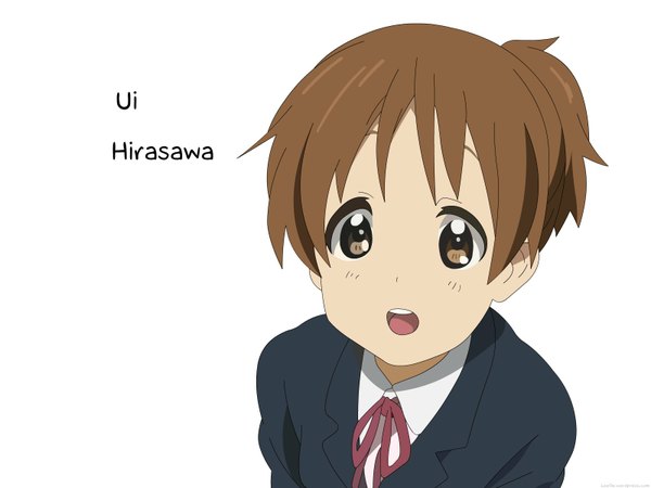 Anime picture 1600x1200 with k-on! kyoto animation hirasawa ui single looking at viewer blush short hair open mouth simple background brown hair white background brown eyes girl uniform school uniform