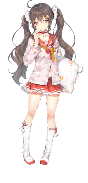 Anime picture 580x1200 with onsen musume aso homura momoko (momopoco) single long hair tall image looking at viewer blush fringe hair between eyes red eyes standing twintails holding full body ahoge braid (braids) long sleeves head tilt pleated skirt