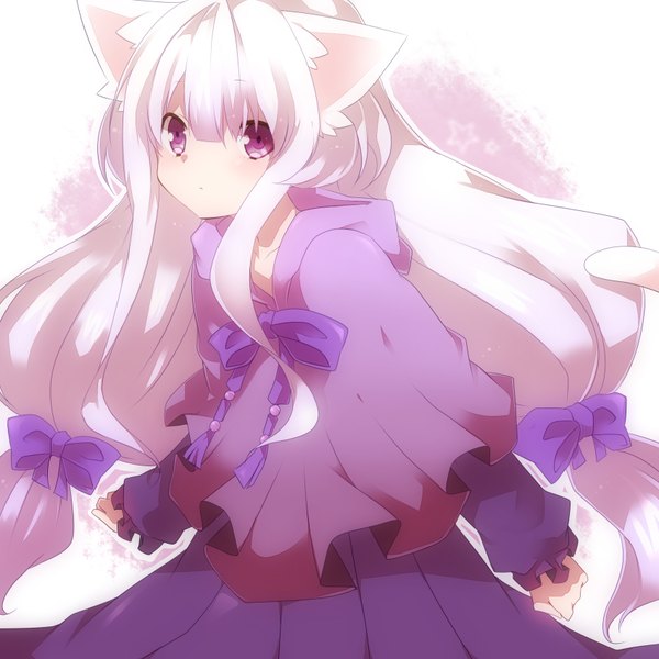 Anime picture 1700x1700 with original takeshima eku single long hair purple eyes animal ears white hair girl dress bow hair bow