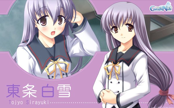 Anime picture 1680x1050 with concerto note (game) tojyo sirayuki long hair brown hair wide image purple hair girl serafuku