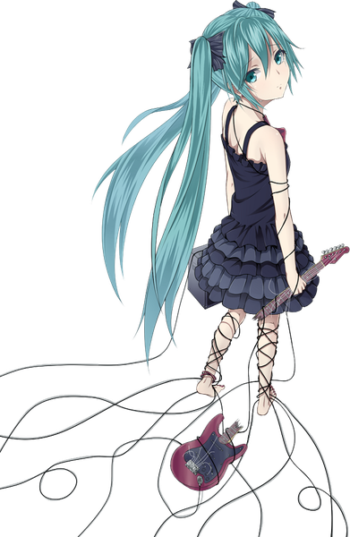 Anime picture 653x1002 with vocaloid hatsune miku usagihikari single long hair tall image looking at viewer fringe standing twintails bare shoulders looking back barefoot aqua eyes from above aqua hair bare legs no shoes tears broken