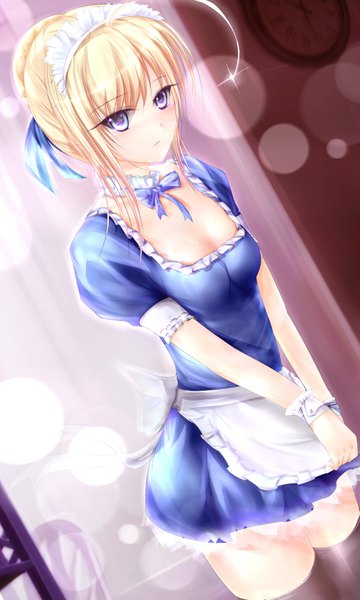 Anime picture 2160x3602 with fate (series) fate/stay night carnival phantasm studio deen type-moon artoria pendragon (all) saber garyljq single tall image highres short hair blue eyes blonde hair standing ahoge maid zettai ryouiki girl thighhighs