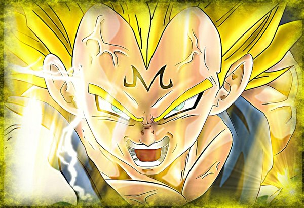 Anime picture 1920x1313 with dragon ball z vegeta tagme (artist) long hair highres open mouth blue eyes blonde hair tattoo glowing face muscle angry power
