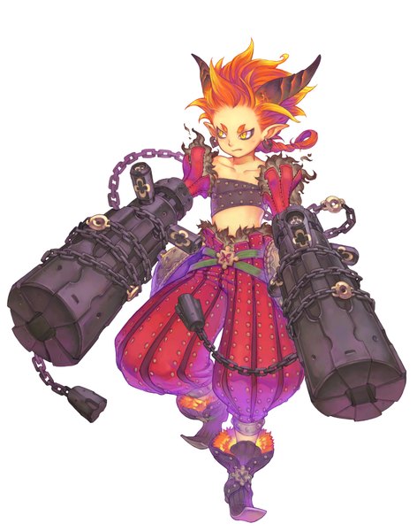 Anime picture 2866x3642 with avalon code rempo tall image highres short hair simple background white background red hair braid (braids) horn (horns) pointy ears orange eyes boy weapon gun chain fire